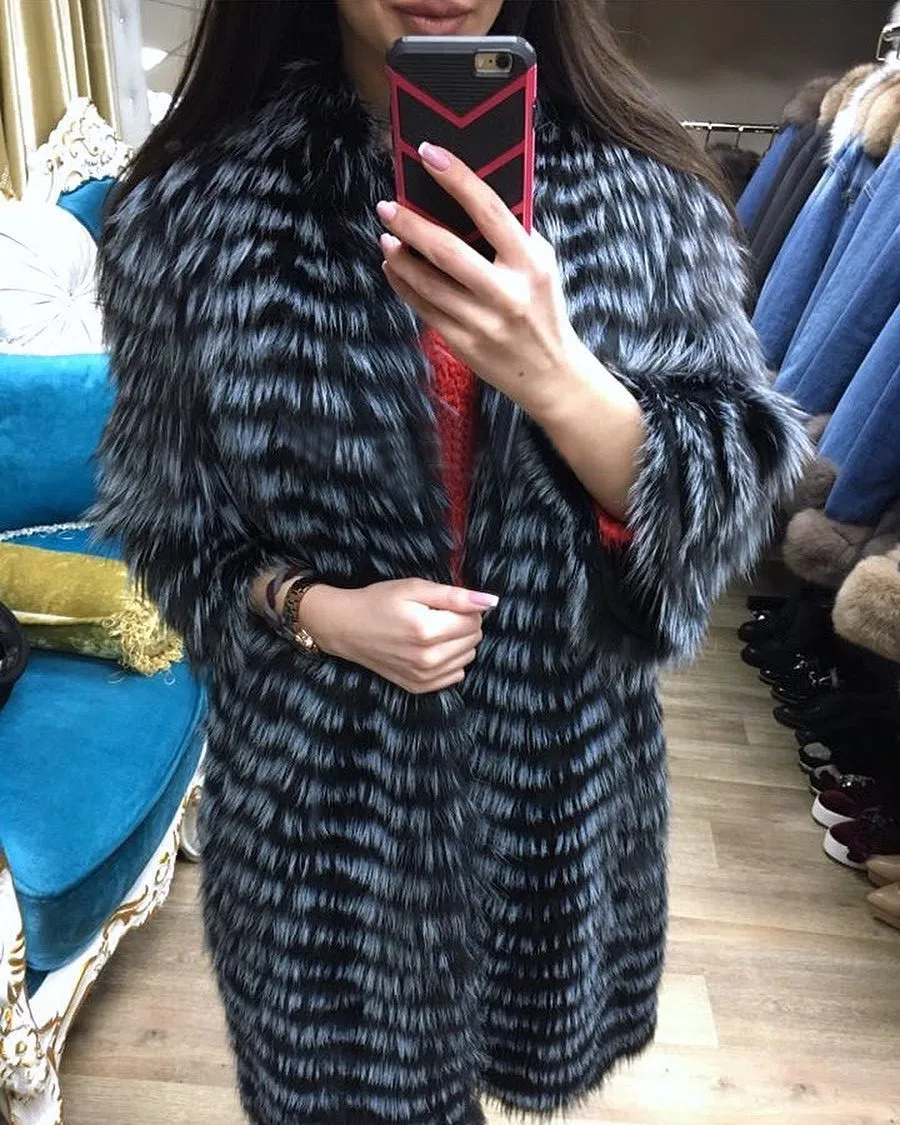 Новая шуба из натурального Лисьего меха, шуба из натурального Лисьего меха, толстая Женская куртка с v-образным вырезом, модная Длинная зимняя женская шуба из натурального меха, роскошная FC-142