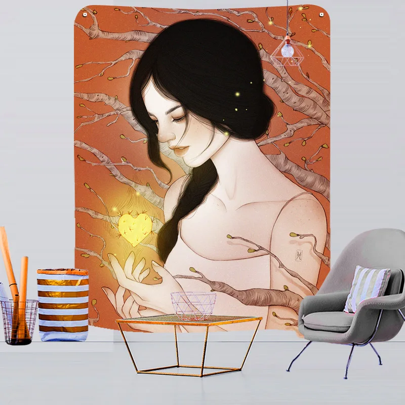 

Sketch Women Tapestry Farmhouse Wall Salon Teen Room Apartment Interior Fabric For Upholstery Teenager Girls Bedroom Decoration