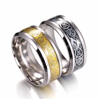 hot sale stainless steel black gold dragon rings for men women wedding band custom engrave name charm male gift