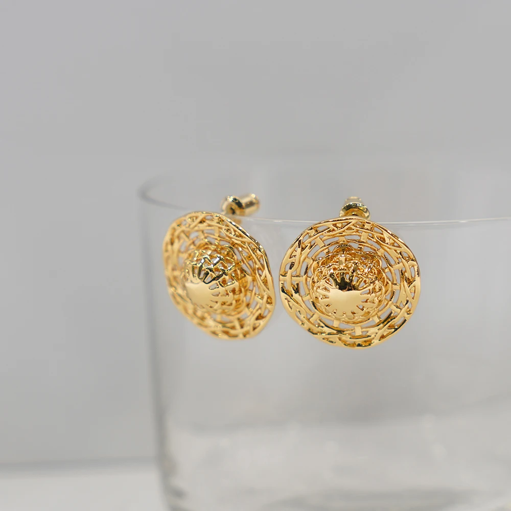 High Quality Hat Cap Charm Jewelry Accessories For Women Girl With Box Stud Earrings hollow weaving |