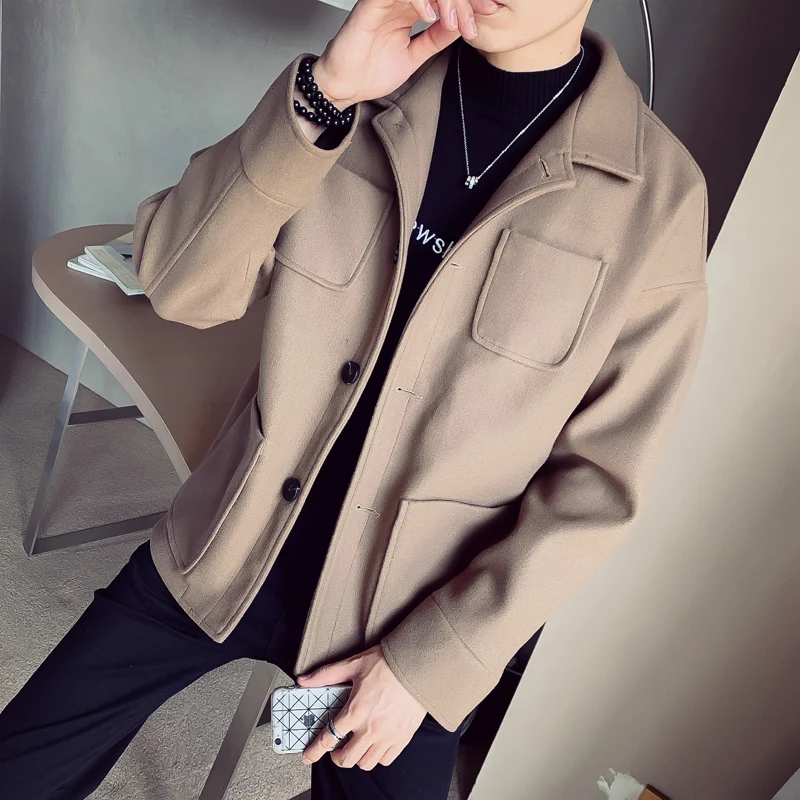 Осень и зима мужское однобортное шерстяное повседневное пальто короткий