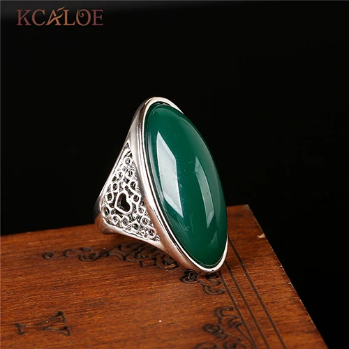 KCALOE кольцо с черным большим камнем Aneis Feminino, винтажное Ретро серебряное кольцо, обручальное кольцо с длинным юбилеем, Модные женские ювелирные изделия - Цвет основного камня: dark green