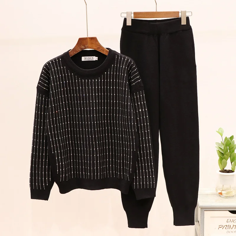 Комплект женский горячий сверлильный полосатый трикотажный свитер повседневные