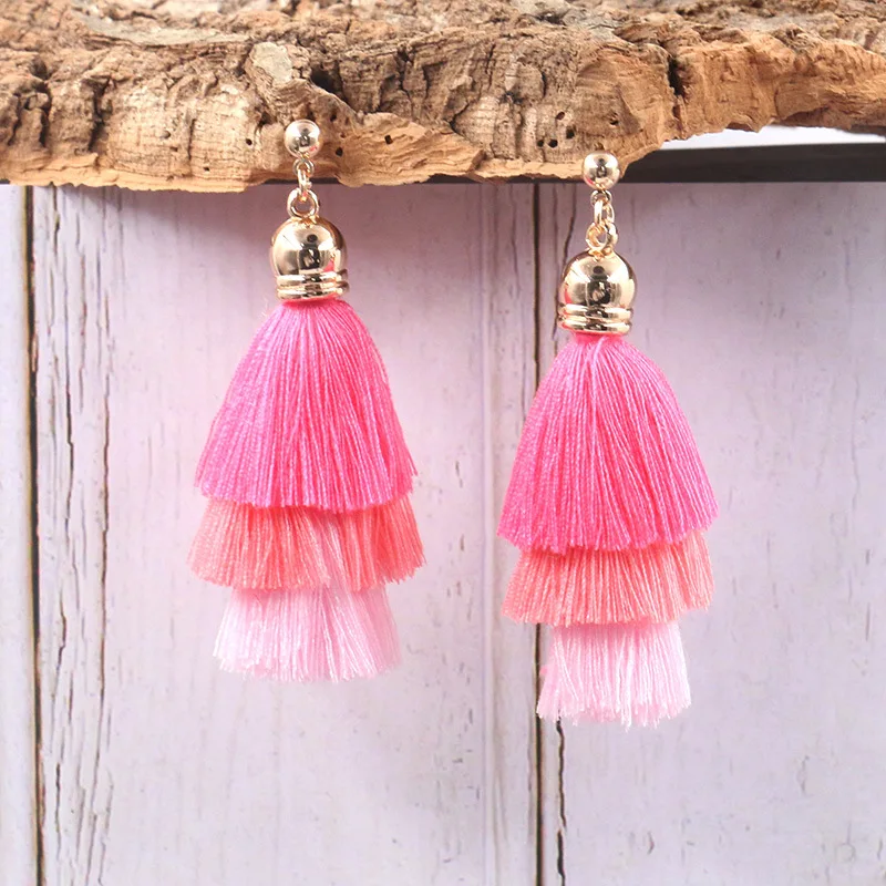 

Euro-American New Fashion Retro Tricolor Splicing Tassel Earrings and Studs Creative Long Accessories Jewelry