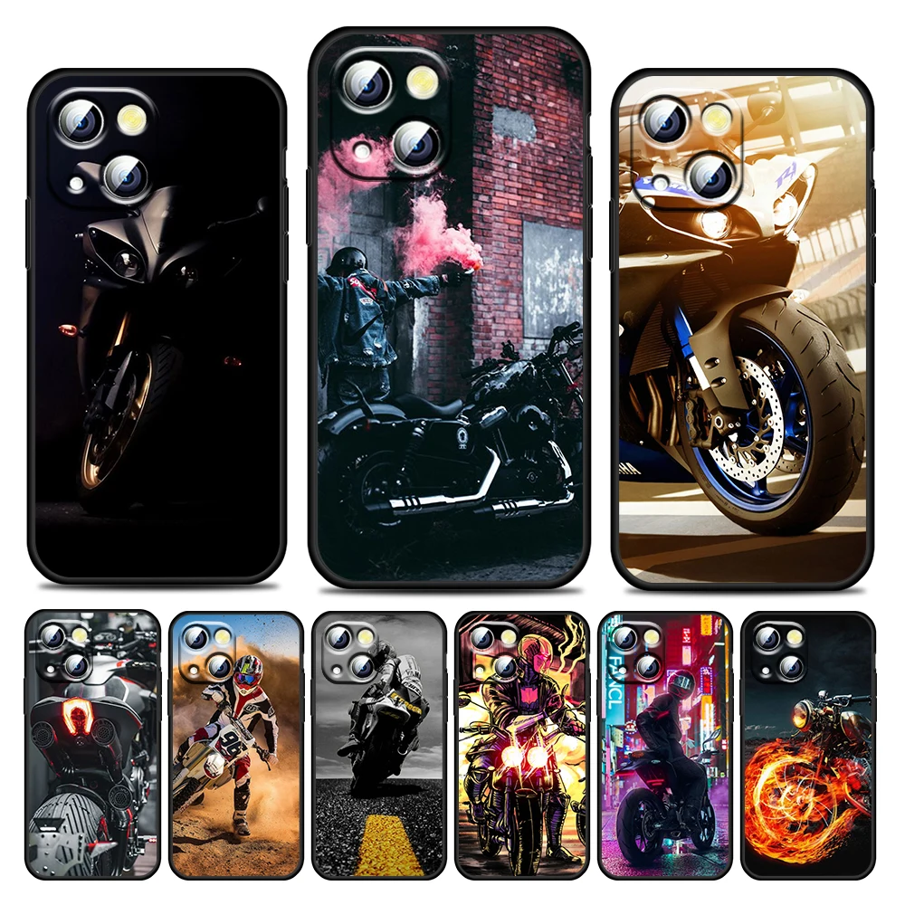 

Fashion Street Motorcycle For Apple iPhone 13 12 11 Pro Max Mini XS Max X XR 6 7 8 Plus 5S SE2020 Soft Black Phone Case