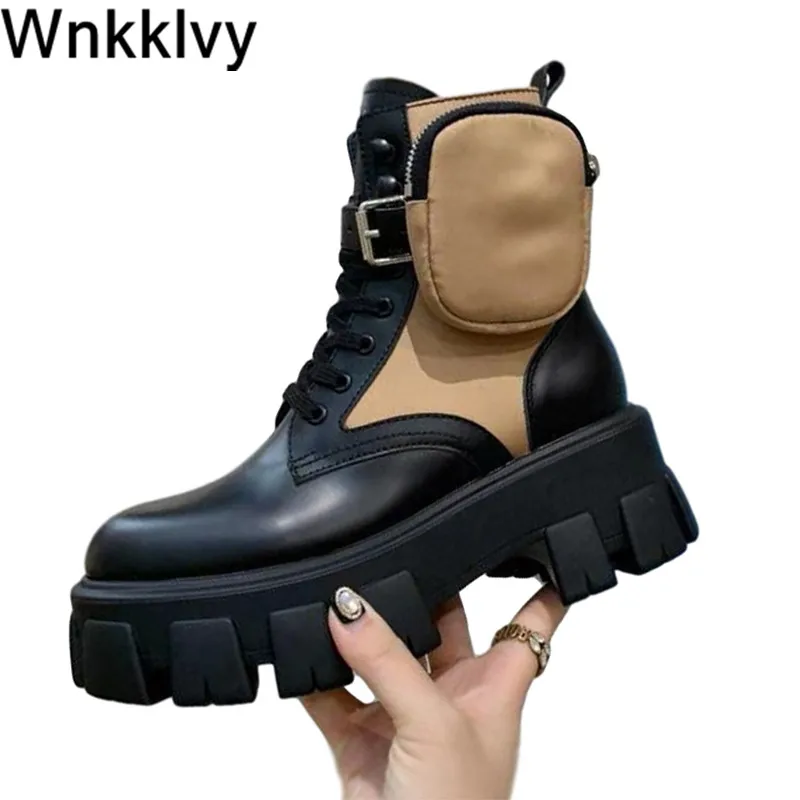

Removable pocket design ankle boots women blet buckle real leather autumn winter shoes handsome motorcycle short boots 2020