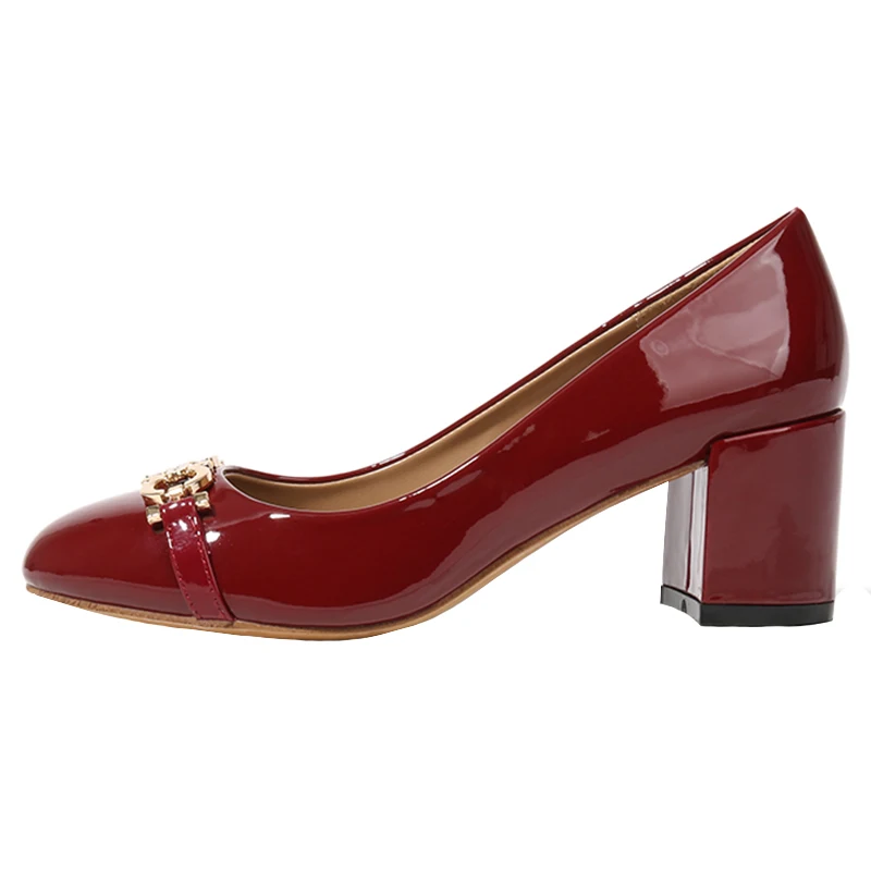

Thick-heeled shoes summer new high-heeled shoes shallow mouth chain buckle patent leather fashion professional women's shoes
