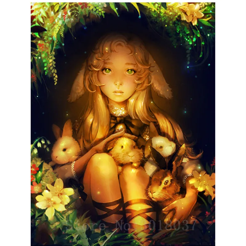 

Diamant Diy Diamond Painting Cross Stitch Little Witch And Rabbit Needlework Diamond Embroidery Full Diamond Decorative Stickers