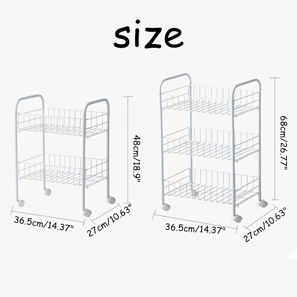 

2/3 Tier Simple Storage Organizer Rack Bedroom Bathroom Kitchen Shelf Metal Rolling Trolley Cart Storage Holder Basket Bookshelf