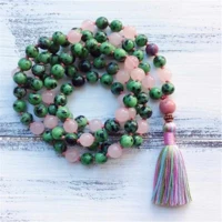 8mm natural green jade 108 gemstone beads tassels necklace practice chic easter diy bohemia souvenir bless chain emotional