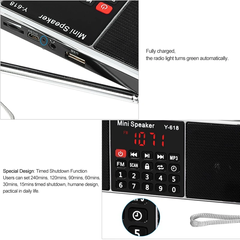 Y 618 мини Fm радио цифровой Портативный двойной 3W старио Динамик Mp3 аудио плеер