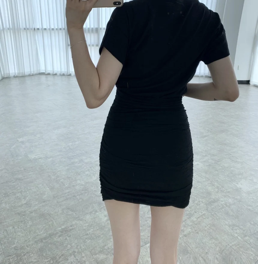 

Korejpaa Women Dress 2021 Summer Korea Chic Ladies Simple Slimming V-Neck Soft Skin-Friendly Slim Fit Casual Wrap Vestidos