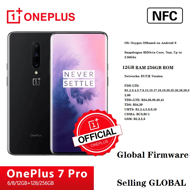 

Global Firmware OnePlus 7 Pro Smartphone 12GB 256GB 48MP Cameras Snapdragon 855 2K+ Fluid AMOLED Screen OnePlus Official Store