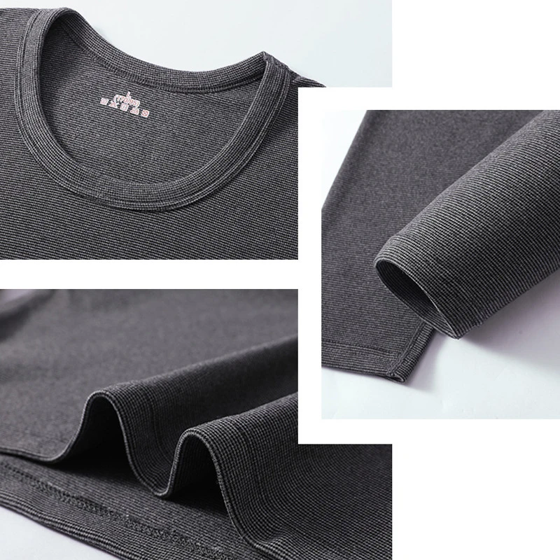 Men's Warm Suit Round Neck Autumn Clothes Autumn Pants Middle Neck Bottoming Shirt Double-sided Fleece And Woolen Underwear