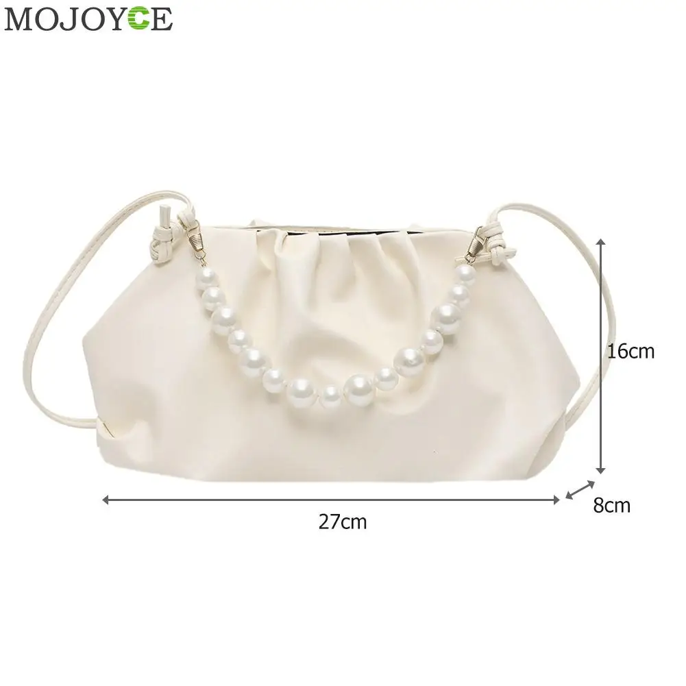 Portable Women Pearl Handbag Tote PU Leather Lady Solid Color Cloud Shoulder Bag Youth Ladies Simple Versatile | Багаж и сумки