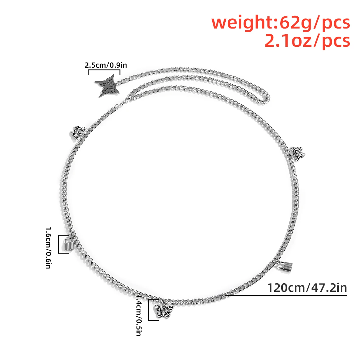 

Gothic Stainless Steel Butterfly Lock Pendant Waist Chain Kpop Sexy Long Chain Belt Belly Chain for Women Fashion Body Jewelry
