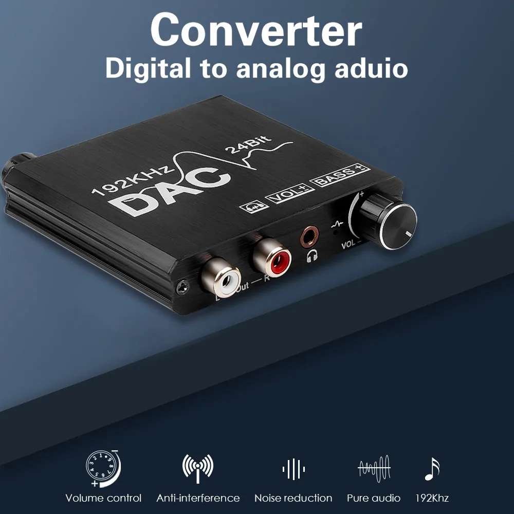 

Преобразователь DAC 192 кгц цифровой в аналоговый аудио конвертер с басами и регулировкой громкости цифровой SPDIF/оптический/Toslink/коаксиальный