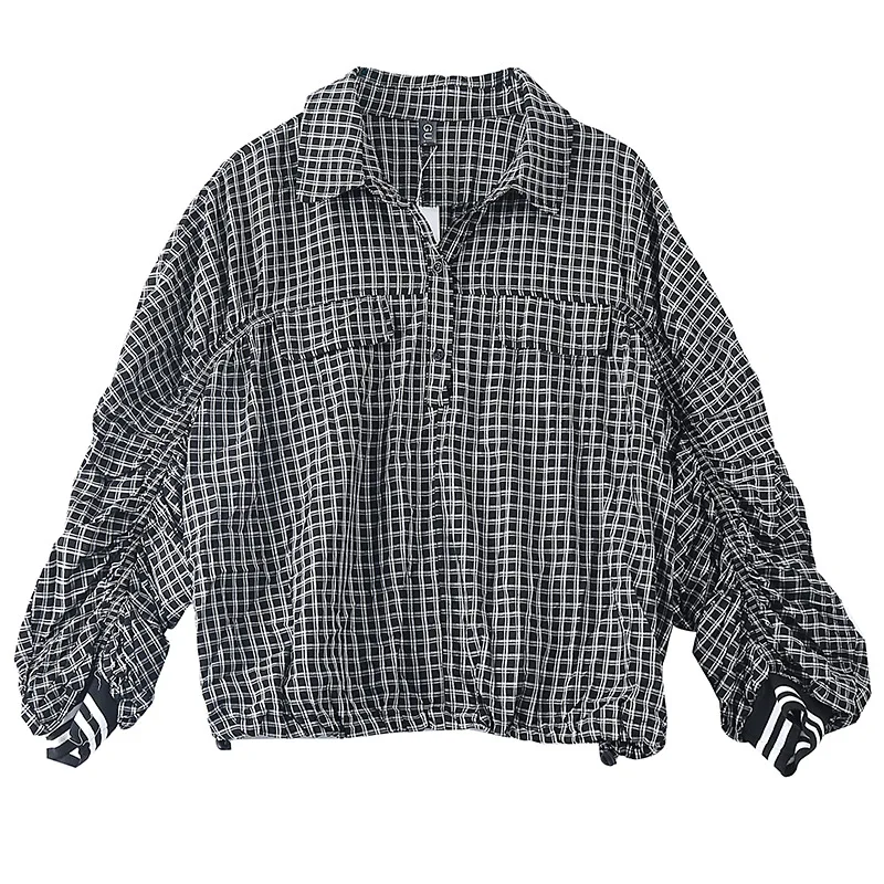 

QING MO Women Black And White Plaid Blouse 2021 Spring Women Vintage Loose Blouse Female Plus Size Slim Blouse ZQY6480