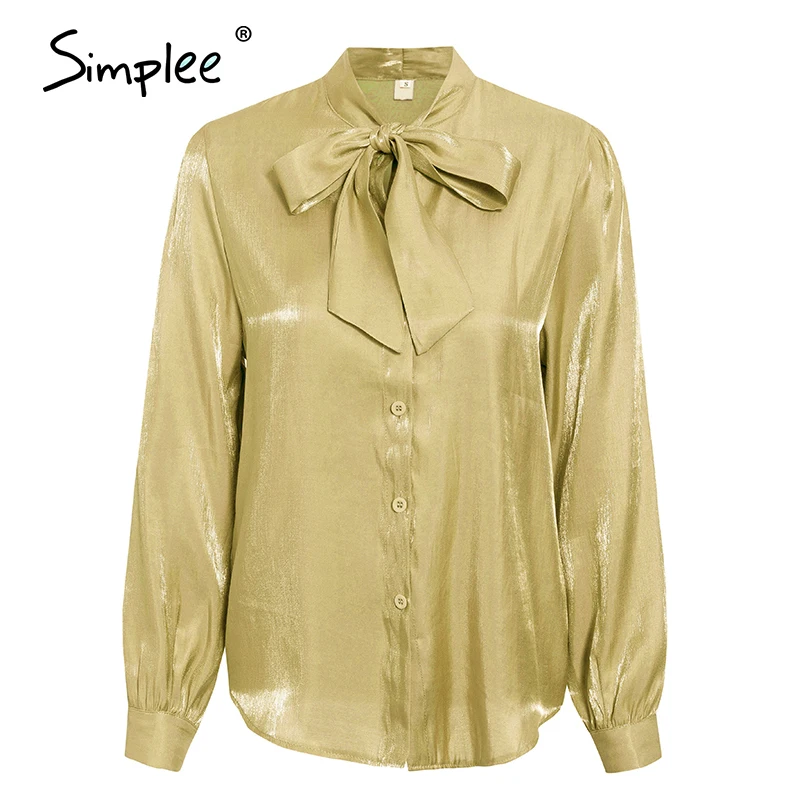 Simplee Elegant bow tie women blouse shirt Office lady work wear long sleeve female top Casual streetwear shirts | Женская одежда