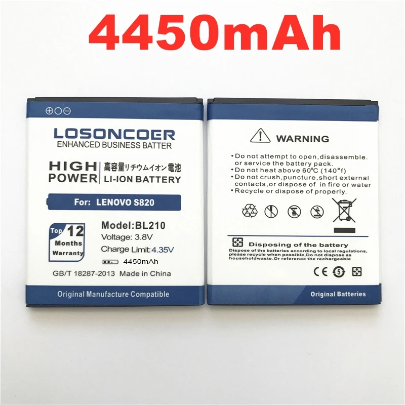 LOSONCOER 4450 мА/ч, BL210 Батарея для lenovo S820 Батарея A606 S820E A750E A770E A656 A766 A658T S650 A536 A658T