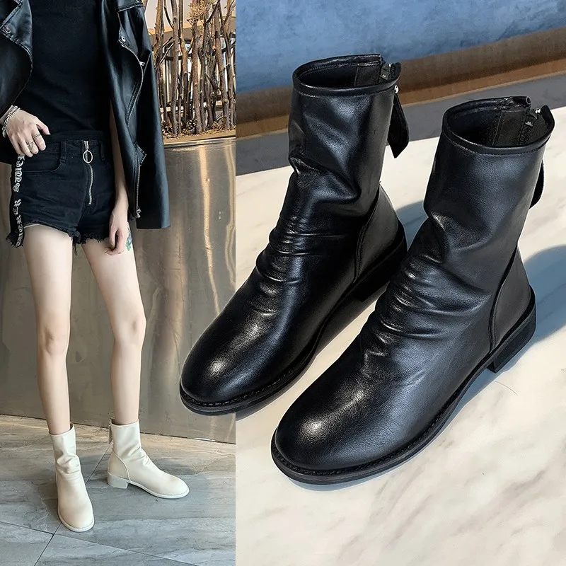 

Medium thick heel Martin boots tide ins British style 2022 new short boots women spring and autumn single boots black