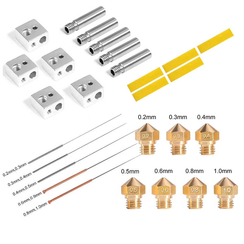 

Extruder Kit for MK10 3D Printer with Throat Tube Nozzle Cleaning Needle Aluminum Block Heater Tape 1.75mm Extruder M7 Thread