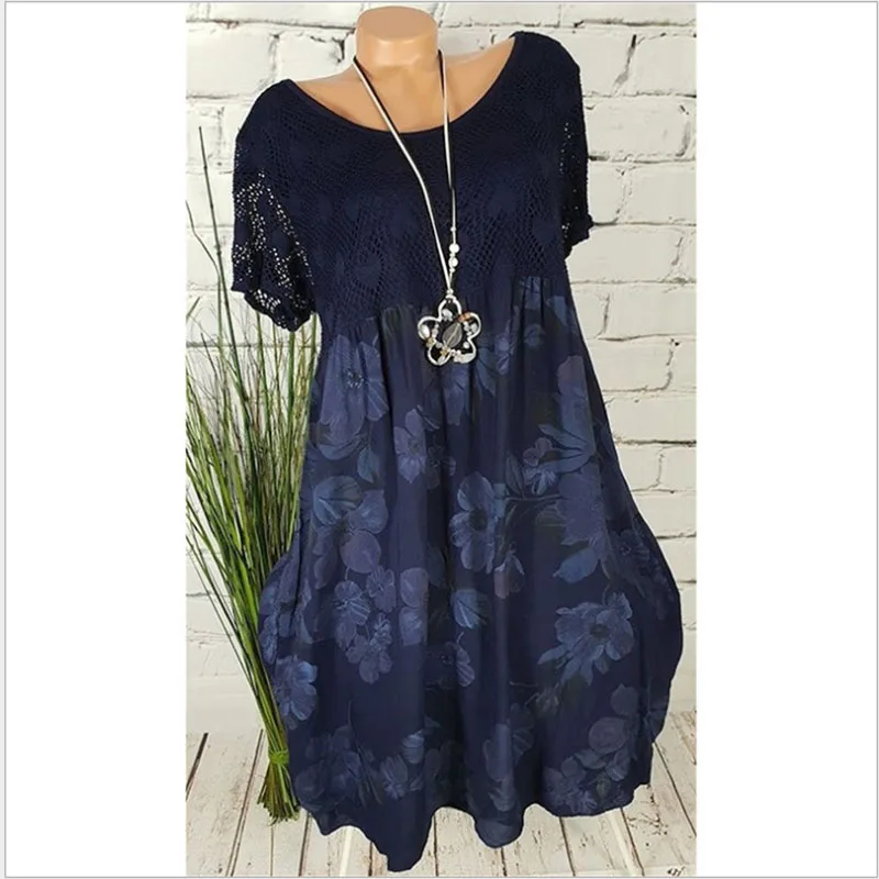Женское платье большого размера весна-лето 2020 женское с круглым вырезом кружевом
