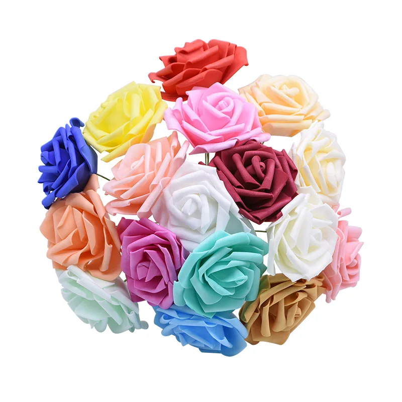 

10 Heads 8cm PE Foam Roses Artificial Flowers Branch DIY Wedding Bride Bouquet Rose for Home Living Room Decoration Table Decor