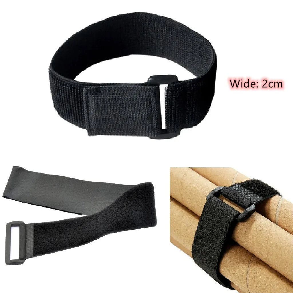 

2 x 60cm Nylon Adhensive Cord Tie Straps Tape with Buckle Hook Loop Cord Cable Winder Ties Straps Belt Black