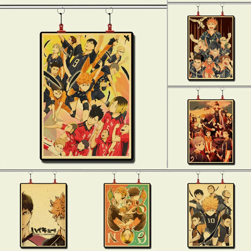 Аниме мультфильм Haikyuu! Ретро постер крафт бумага украшение бар Спальня