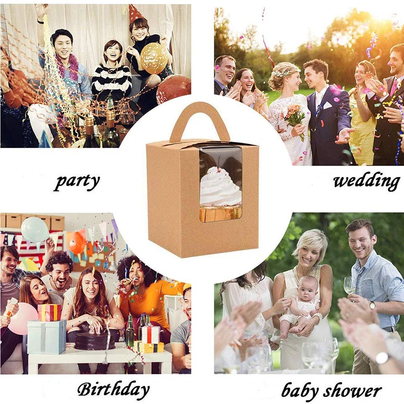 10 шт крафт кекс коробки с ручкой окна Кондитерские контейнеры кексы