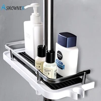 bathroom pole shower storage holder rack organizer shampoo tray stand no drilling floating shelf wall bathroom accessories