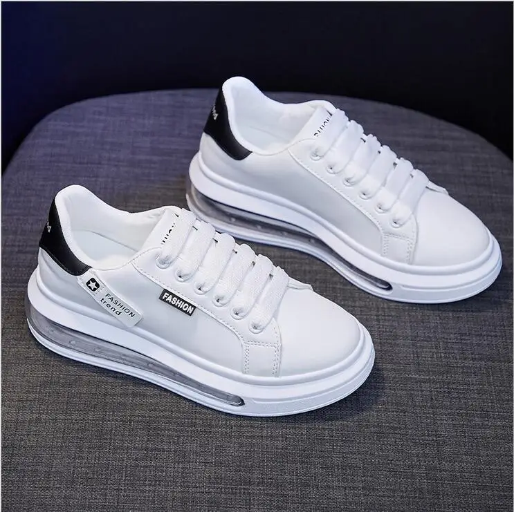 

New Spring Women Casual Platform Shoes Leather Fashion Simple Girl Leisure Thick-soled Flat Shoes Air Cushion Sneakers 4 Colors