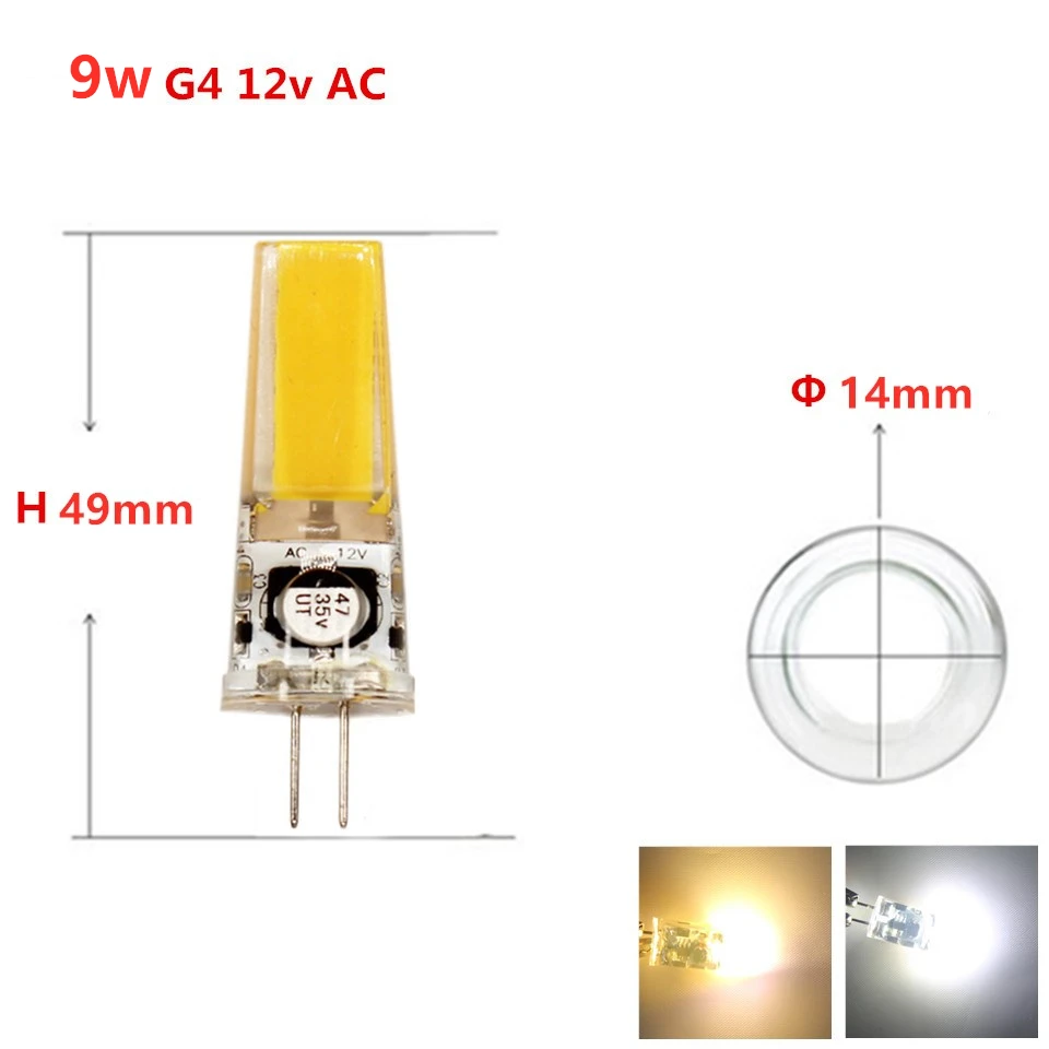 9w g4 cob AC12V 3w 6w 9w G4 G9 светодиодный светильник 12v DC/AC 220V AC 110V AC теплый белый игольчатый источник света - Испускаемый цвет: 9w g4 cob AC12V