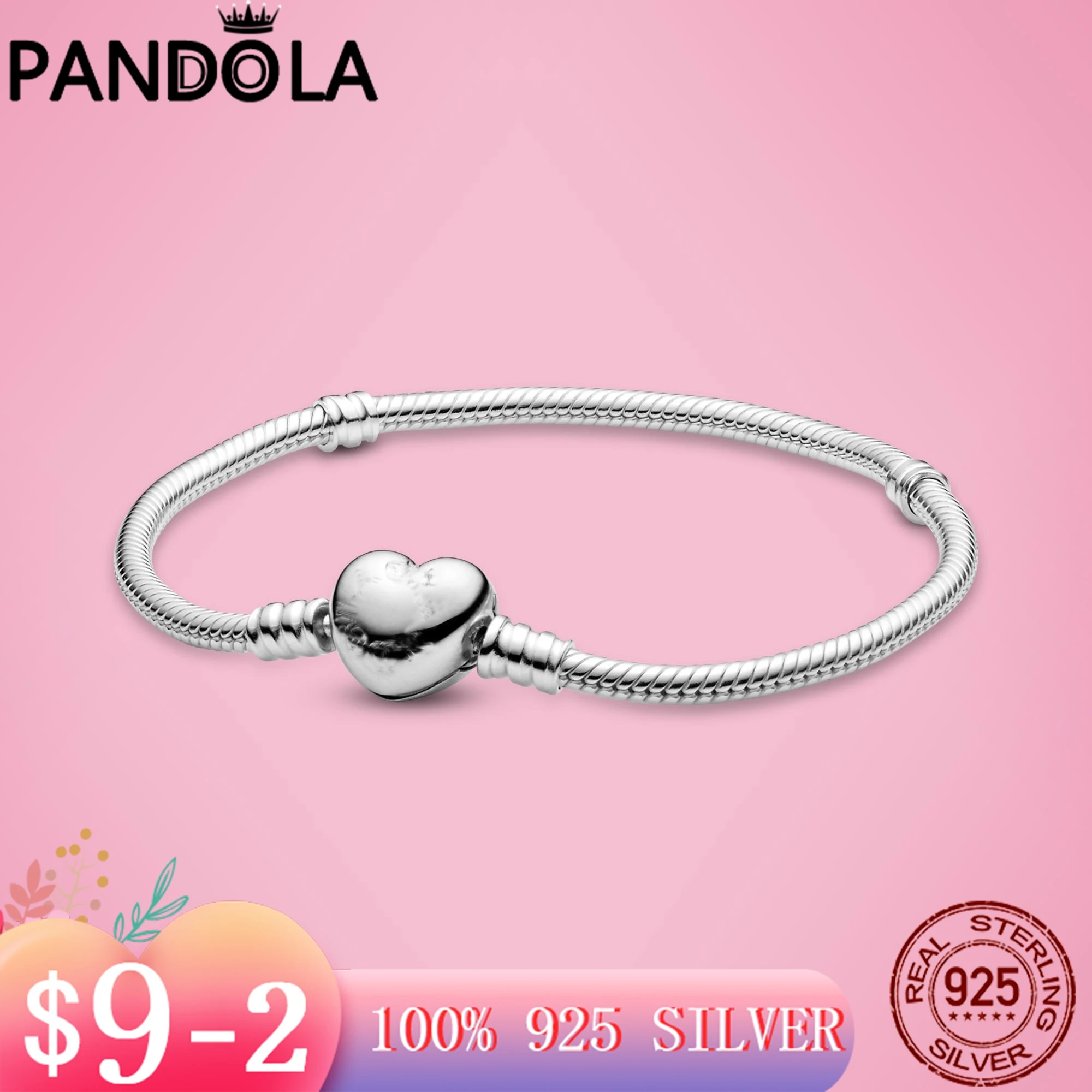 

2021 new TOP Selling 925 Sterling Silver Heart Clasp Snake Chain Charms Beads Bracelet For Women Fashion DIY Jewelry Hot