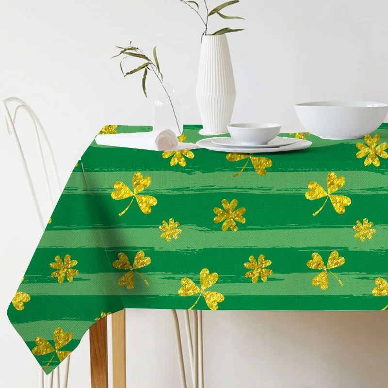 

Golden lucky leaves clover green plant rectangle Tablecloth picnic mat table cover linen decoration home desk restaurant party