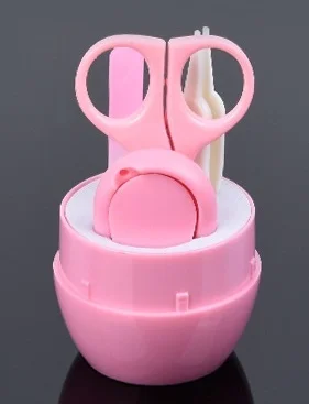 Pink Ножницы для ногтей для новорожденных детей, 4 шт./компл., детская безопасная медицинская аптечка, аппаратные средства для маникюра, термометр для стрижки волос, инструменты для ухода за ногтями - Цвет: Pink