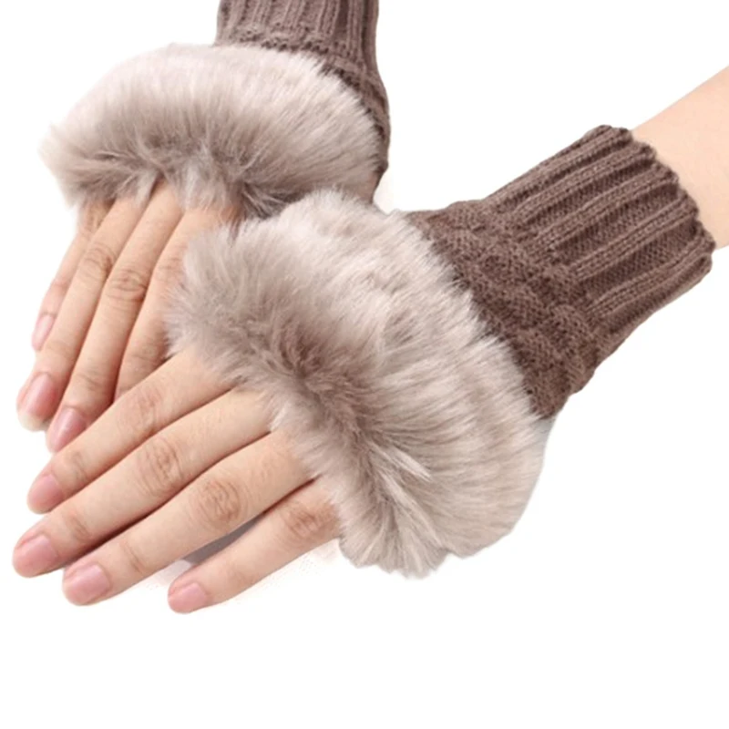 

Women Gloves Stylish Hand Warm Winter fingerless Mitten Ladies Faux Woolen Crochet Knitted Wrist Warmer Glove Hot Sale