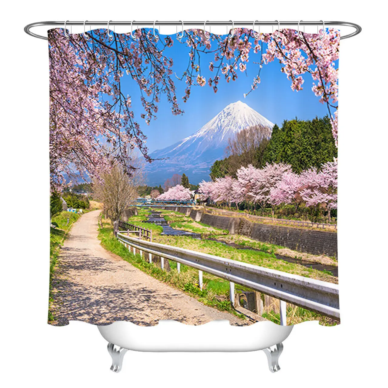 Водонепроницаемая тканевая занавеска для душа японская Гора Fuji цвет вишни | Дом и