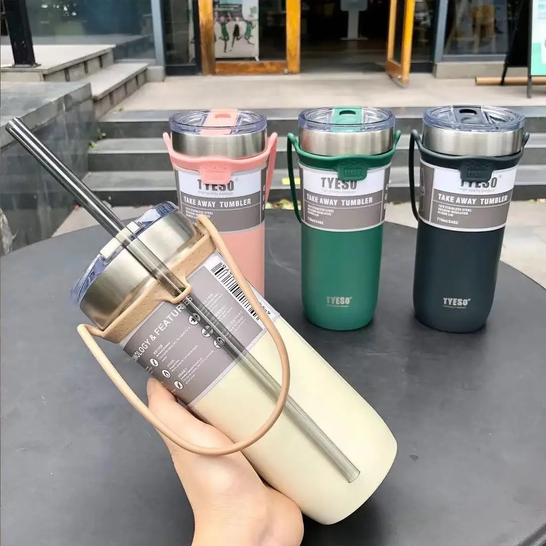 

550ml/710mlHigh Quality Thermos Mug With Straw Kettle Portable Stainless Insulation Straight Cup Leak-Proof Thermal Water Bottle