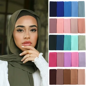 2022 Chiffon Hijab Muslim Scarf Women Fashion Islamic Shawls Wrap Solid Color Headband Hijabs Wrap H in Pakistan
