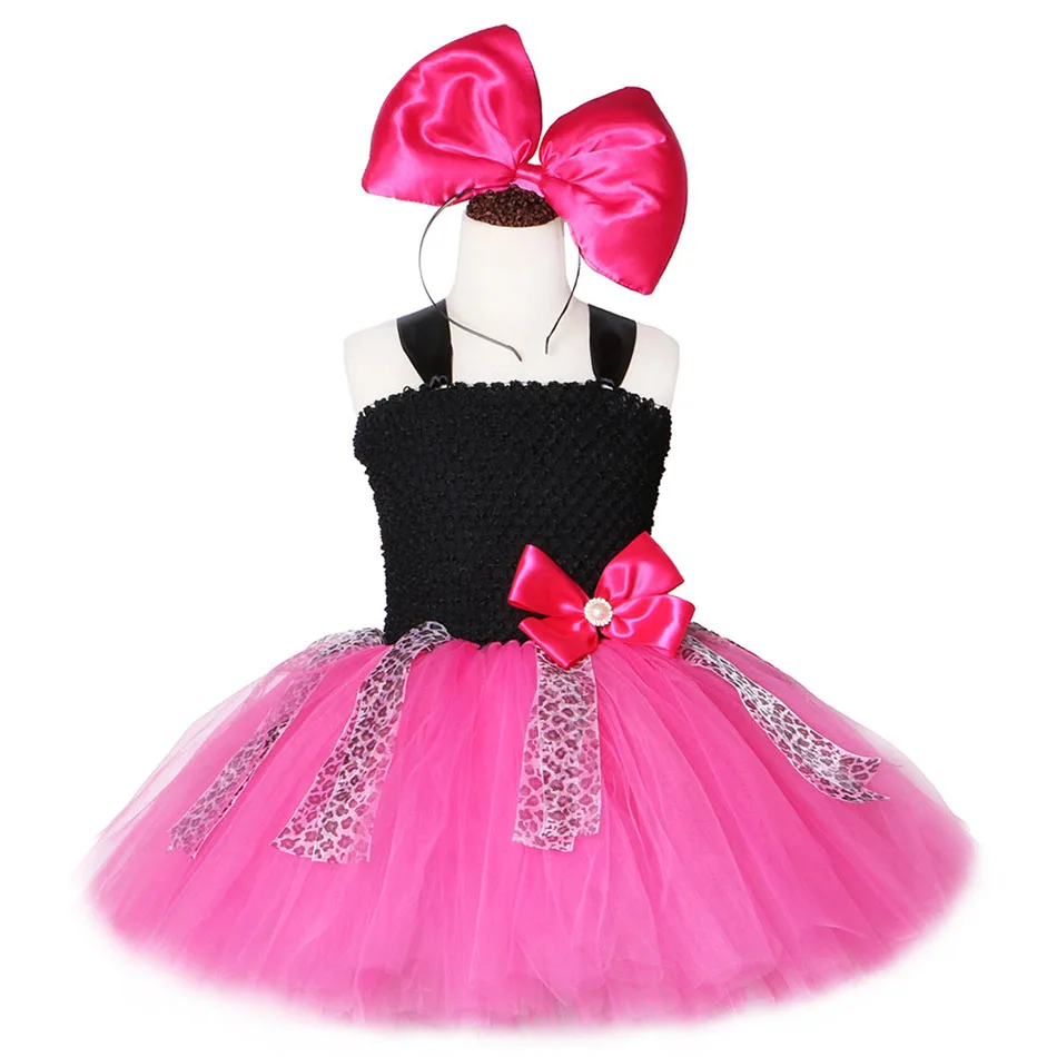 

Girls Dress Bow Ribbons Headband Flower Princess Girl Party Dresses for Kids Birthday Cosplay Costume Leopard Children Clothing