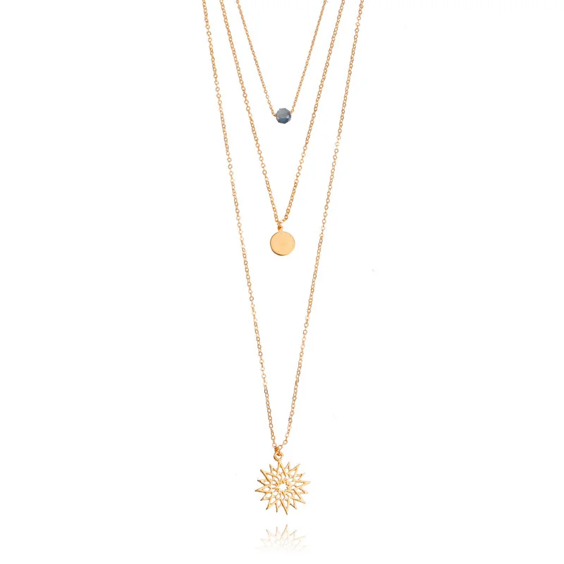 

Vintage Boho Mutltilayer Choker Round Flower Pendant Chain Gold Color Necklace for Women Party Fashion Jewelry Gift