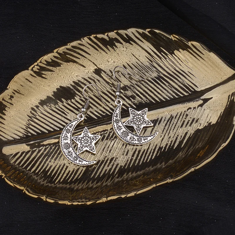 CARTER LISA Шарм в античном стиле Луна со звездой серебряные Висячие серьги для женщин