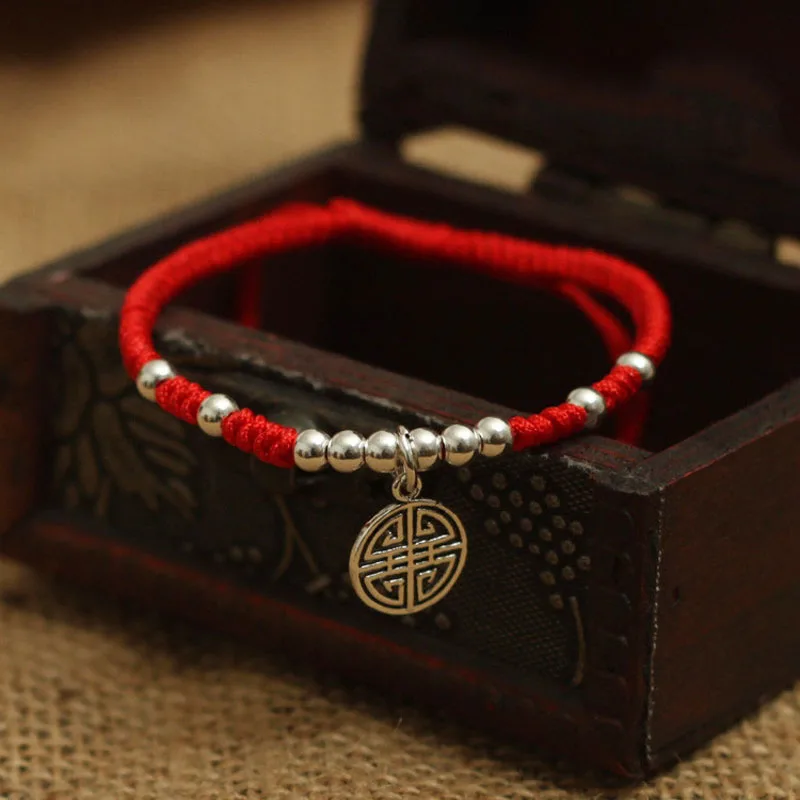 Подвеска из серебра S925 пробы на удачу красная веревка ювелирные изделия ручной