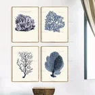 Темно-синие коралловые художественные принты, античное настенное украшение, винтажные морские кораллы, настенные художественные принты, холст, живопись, домашний Морской Декор