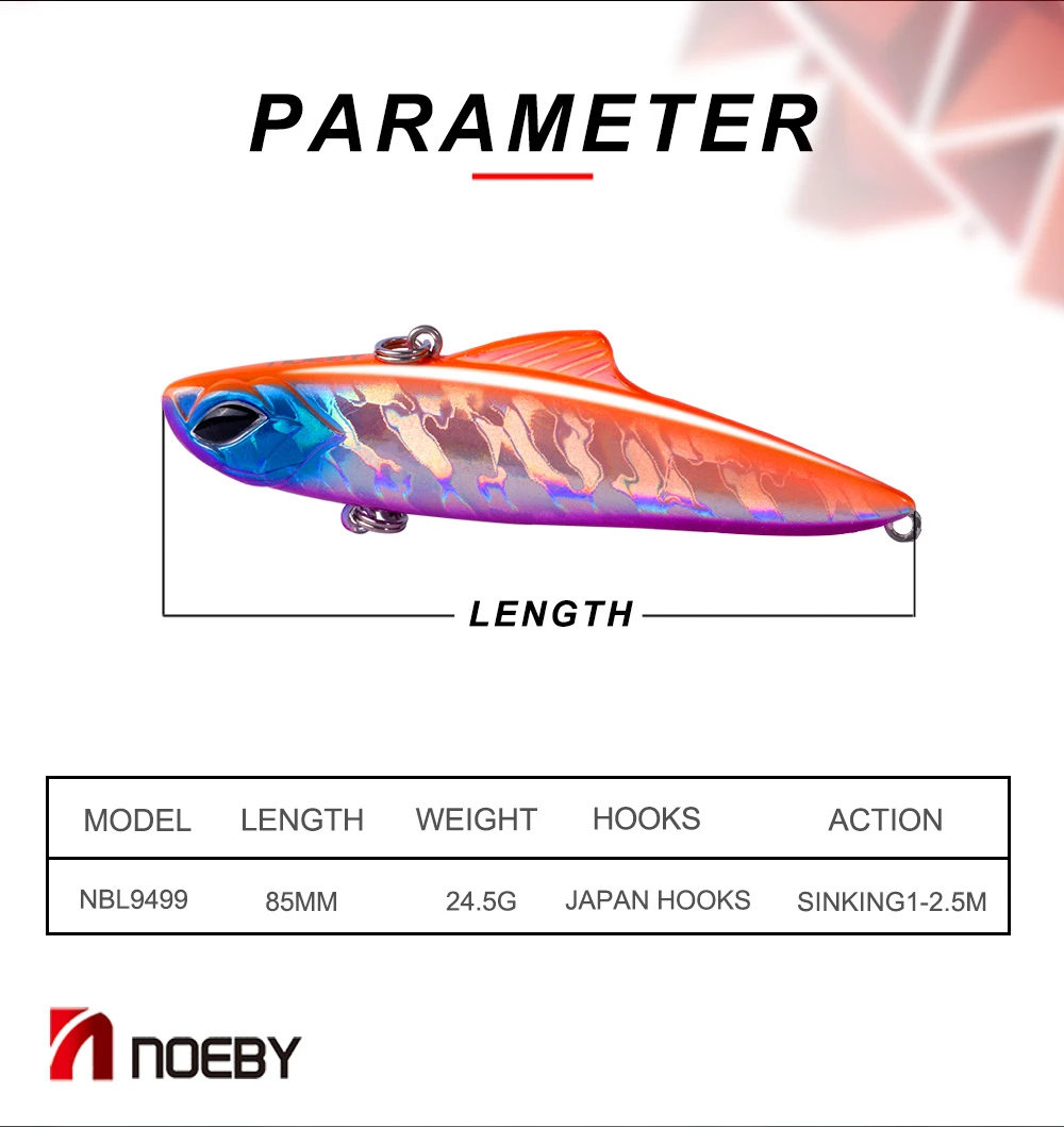 Noeby NBL9499 Тонущая зимняя VIB погремушка твердая приманка для рыбалки воблер 85 мм 24,5 г для баса щуки