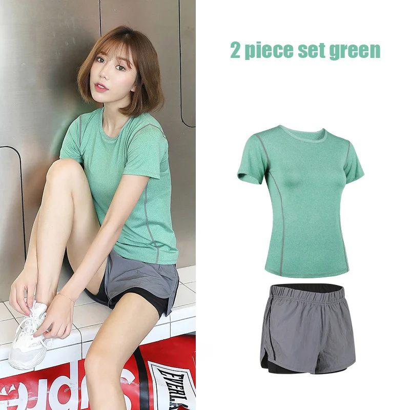 2-piece green3 5 шт. Набор для йоги для женщин одежда Бюстгальтер Спортивный Бег Фитнес Женская футболка одежда для фитнеса тренировочный спортивный костюм набор - Цвет: 2-piece green3