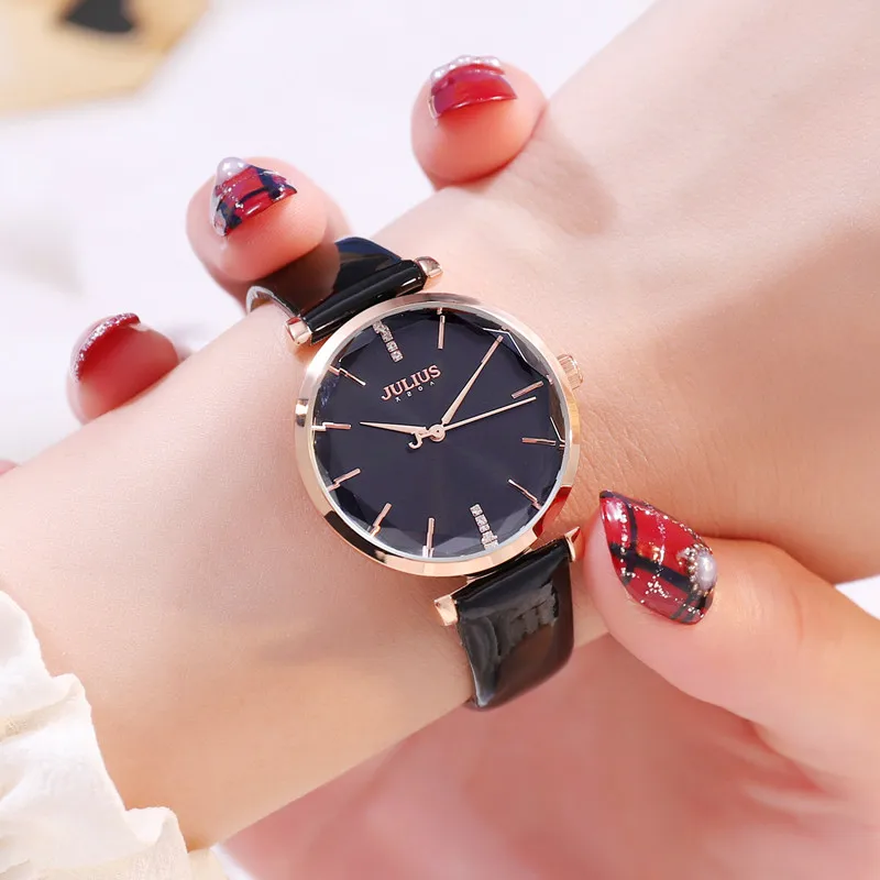 Женские кварцевые часы Julius Box Элегантные классические в японском стиле с кожаным