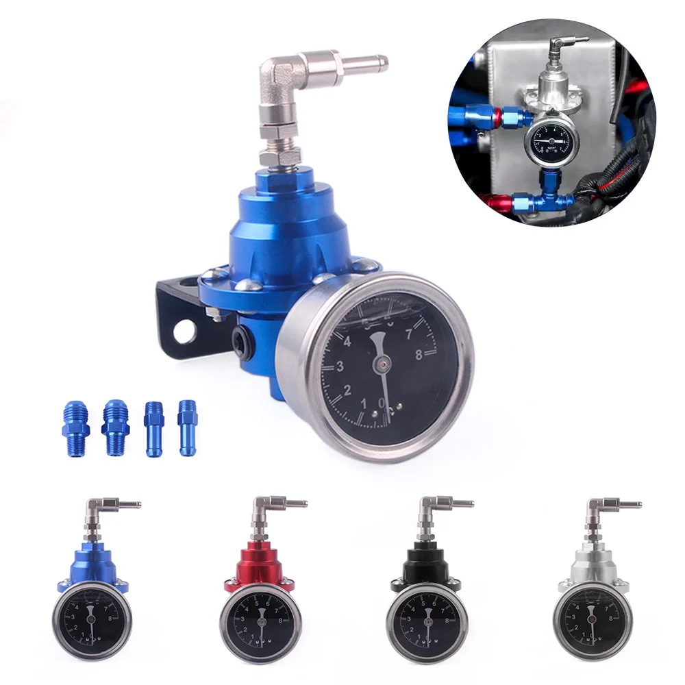 

Pressure Regulator With Gauge Universal Adjustable AluminumFuel Kit Black Titanium Red Gold Silver Blue